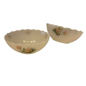 Vintage Floral White Glass Serving Bowls by Arcopal France